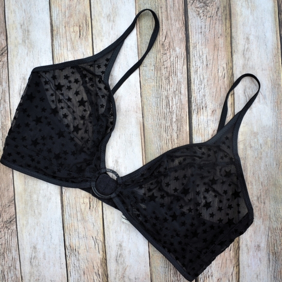 Last 1! Celeste Star Sheer Mesh Bralette Black - Picture 2 of 6